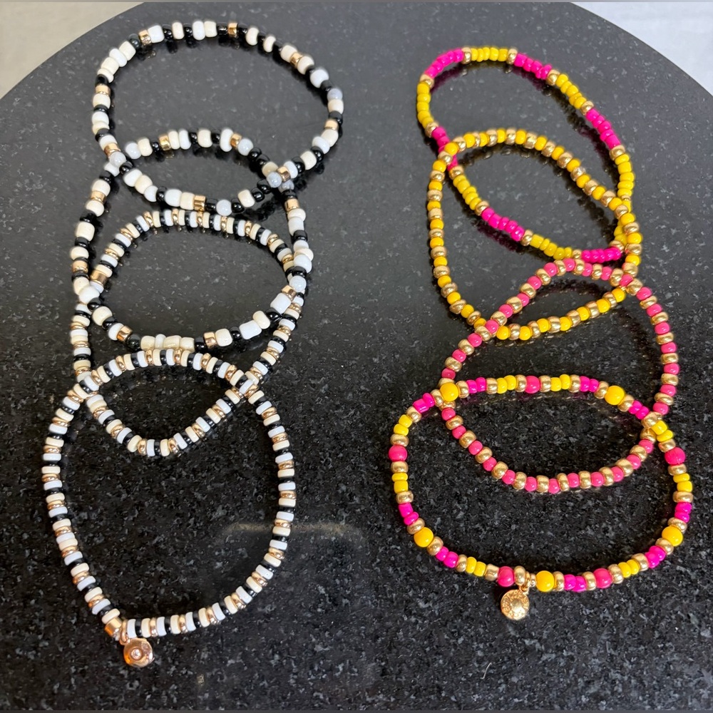 J.Crew Stackable Stretch Bracelet Set | Black & White + Pink & Yellow